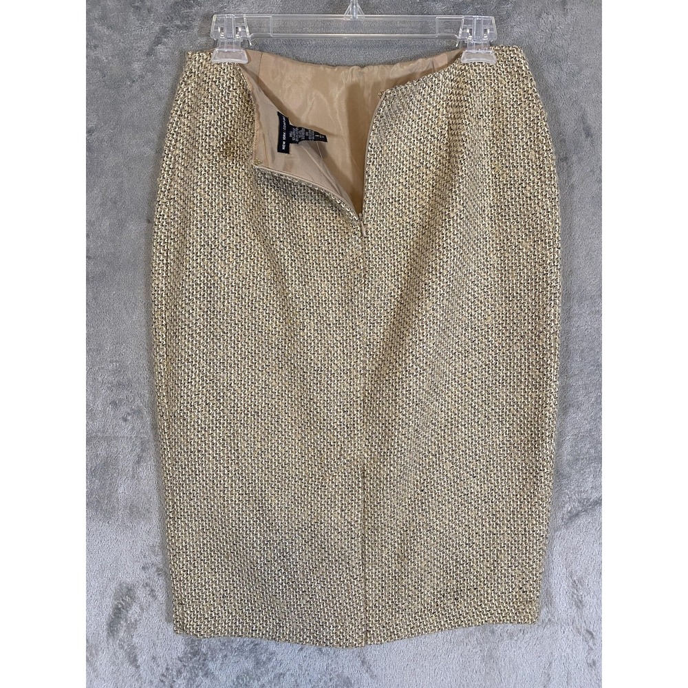 New York & Company Skirt Women 6 Beige Gold Tweed Boucle Pencil Lined Career NWT - Picture 7 of 9